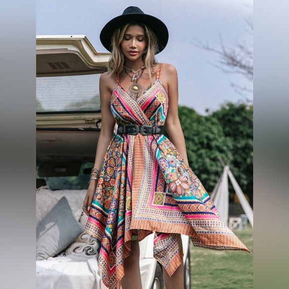 Free Spirit Boho Midi Handkerchief Dress - Picture 1 of 6